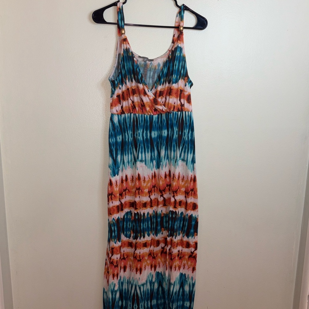 NY Collection Teal & Coral Tie-Dye Maxi Dress